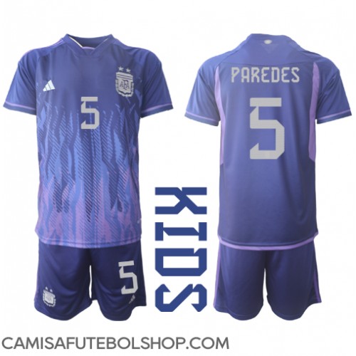 Camisa de time de futebol Argentina Leandro Paredes #5 Replicas 2º Equipamento Infantil Mundo 2022 Manga Curta (+ Calças curtas)